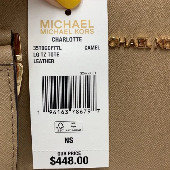 MICHAEL KORSJet Set Lg Crossgrain Leather Top-Zip Charlotte Tote ShoulderCamel